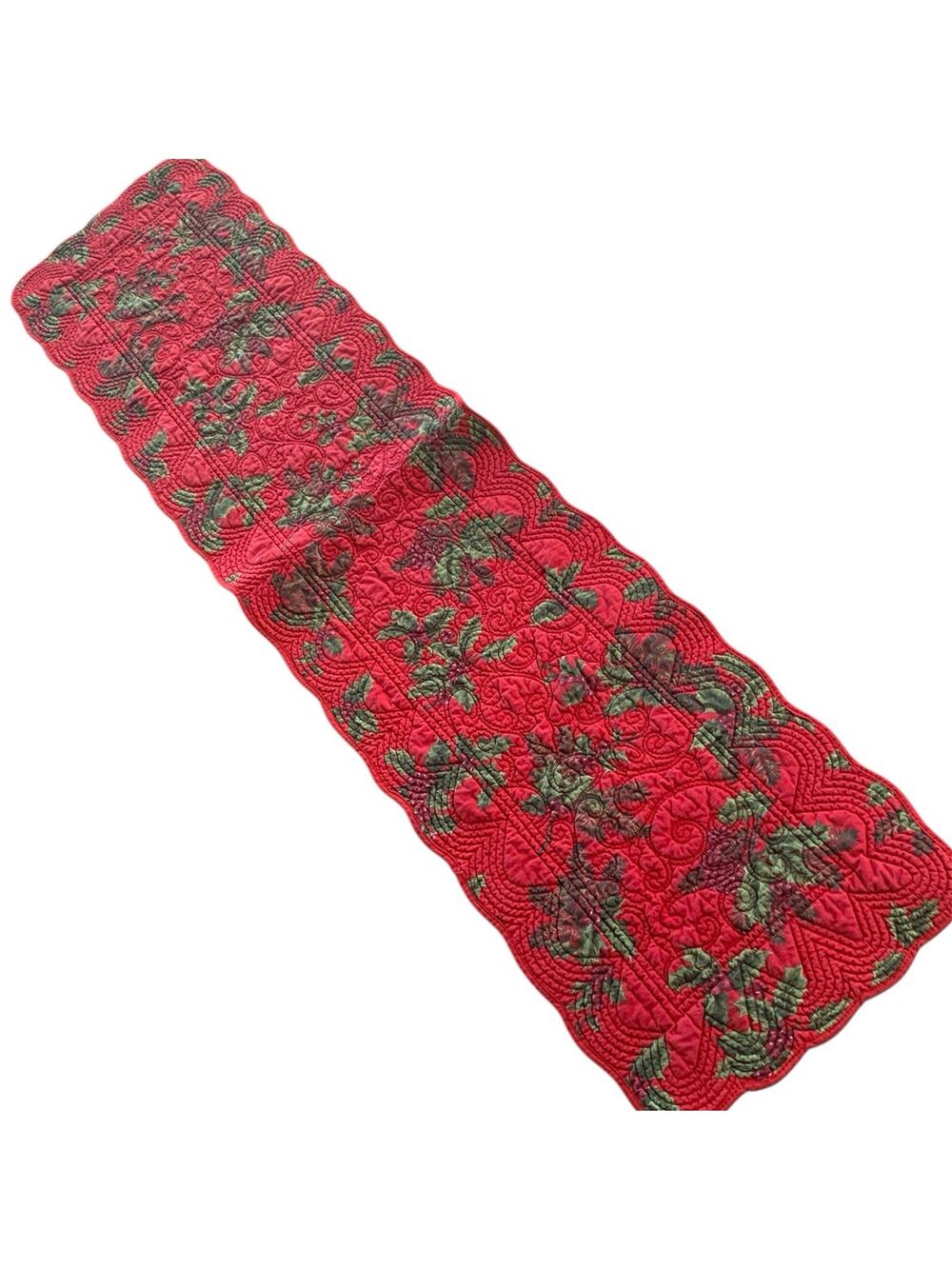 St Nicholas Square Red Cotton Christmas Holiday Table Runner Holly Reversible
